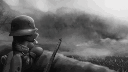 Size: 1280x720 | Tagged: safe, artist:richmay, derpibooru import, oc, oc only, changeling, equestria at war mod, animated, cigarette, clothes, german, gif, grayscale, helmet, military, military uniform, monochrome, smoking, soldier, solo, uniform, war, weapon, wings, world war ii