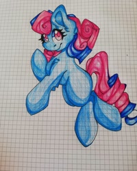 Size: 1080x1350 | Tagged: safe, artist:tessa_key_, derpibooru import, oc, oc only, earth pony, pony, ear fluff, ears, earth pony oc, eyelashes, graph paper, smiling, solo, traditional art