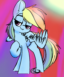 Size: 741x896 | Tagged: safe, artist:yoditax, color edit, derpibooru import, edit, editor:dashiswaifu69, rainbow dash, pegasus, pony, colored, cute, dashabetes, female, mare, simple background, smug, solo, wings