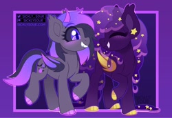 Size: 1199x818 | Tagged: safe, artist:sickly-sour, derpibooru import, oc, oc only, oc:jelly jamboree, oc:moonlight serenade, bat pony, pony, female, mare