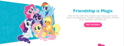 Size: 1150x426 | Tagged: safe, derpibooru import, edit, applejack, fluttershy, pinkie pie, rainbow dash, rarity, twilight sparkle, twilight sparkle (alicorn), alicorn, apple family member, collage, mane six, mane six opening poses, promo, website