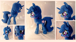 Size: 1024x576 | Tagged: safe, artist:cwossie, derpibooru import, oc, oc only, oc:delly, unicorn, :p, collar, commission, cute, female, plushie, solo, tongue, tongue out