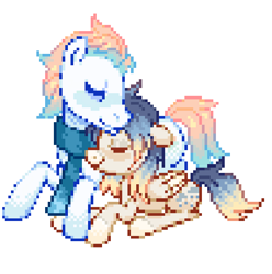 Size: 573x578 | Tagged: safe, artist:kotkkira, derpibooru import, oc, oc only, pegasus, pony, clothes, duo, pixel art, scarf, simple background, white background