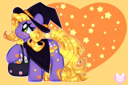 Size: 3000x2000 | Tagged: safe, artist:bunxl, derpibooru import, abra-ca-dabra, earth pony, pony, g3, bag, candy, cape, clothes, food, hat, smiling, solo, witch hat