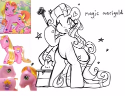 Size: 2048x1600 | Tagged: safe, artist:bunxl, derpibooru import, magic marigold, earth pony, pony, g3, bipedal, magic wand, one eye closed, photo, sketch, smiling, solo, sparkles, wink