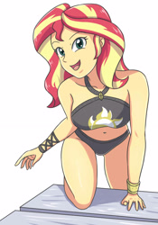 Size: 1963x2801 | Tagged: safe, artist:sumin6301, sunset shimmer, equestria girls, equestria girls series, adorasexy, belly button, clothes, cute, cutie mark, cutie mark on clothes, female, high res, open mouth, sexy, shimmerbetes, solo, swimsuit