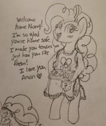 Size: 1960x2307 | Tagged: safe, artist:legendoflink, derpibooru import, pinkie pie, pony, apron, clothes, cute, diapinkes, heart, looking at you, motivational, standing up, talking to viewer, tendies, text