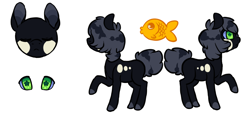 Size: 1100x500 | Tagged: safe, artist:lavvythejackalope, derpibooru import, oc, oc only, oc:midnight, earth pony, fish, pony, colored hooves, earth pony oc, male, raised hoof, raised leg, reference sheet, simple background, stallion, starry eyes, white background, wingding eyes