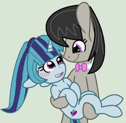 Size: 596x582 | Tagged: safe, artist:jadethepegasus, derpibooru import, octavia melody, sonata dusk, base used, duo, female, holding, lesbian, shipping, sontavia