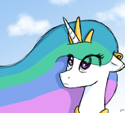 Size: 2387x2160 | Tagged: safe, artist:dark shadow, derpibooru import, princess celestia, alicorn, pony, bust, colored sketch, cute, ears, eye clipping through hair, floppy ears, solo