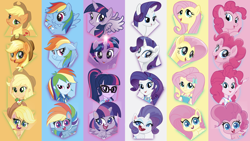 Size: 4096x2304 | Tagged: safe, derpibooru import, applejack, fluttershy, pinkie pie, rainbow dash, rarity, sci-twi, twilight sparkle, twilight sparkle (alicorn), alicorn, better together, equestria girls, friendship is magic, my little pony: pony life, my little pony: the movie, cardboard twilight, humane five, humane six, mane six, multeity, no source available, stock vector, wallpaper