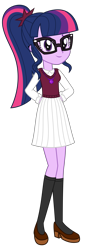 Size: 1500x4256 | Tagged: safe, artist:sketchmcreations, derpibooru import, sci-twi, twilight sparkle, equestria girls, casual, clothes, dress, female, hands behind back, simple background, smiling, socks, sweater vest, transparent background, vector, white dress