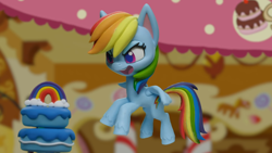 Size: 1920x1080 | Tagged: safe, derpibooru import, screencap, rainbow dash, pony, cake off, my little pony: pony life, my little pony: stop motion short, cake, food, solo, stop motion