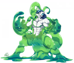 Size: 1280x1085 | Tagged: safe, artist:ponyanony, derpibooru import, shining armor, oc, anthro, changeling, goo, abs, absorption, changeling slime, male, muscles, muscular male, pecs, swelling armor