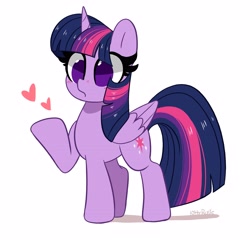 Size: 4079x3916 | Tagged: safe, artist:kittyrosie, derpibooru import, twilight sparkle, twilight sparkle (alicorn), alicorn, pony, blowing a kiss, blushing, cute, heart, no pupils, simple background, solo, twiabetes, white background