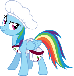 Size: 2912x3000 | Tagged: safe, artist:cloudyglow, derpibooru import, rainbow dash, pegasus, pony, the last roundup, .ai available, chef's hat, cherry sorter outfit, hat, simple background, solo, transparent background, vector