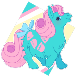 Size: 1000x1000 | Tagged: safe, artist:celebrationcastle, artist:conphettey, derpibooru import, llama, g1, bow, cha cha, chest fluff, pony friends, raised hoof, raised leg, simple background, solo, tail bow, transparent background