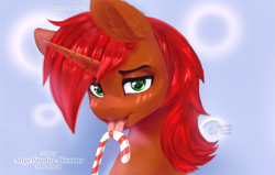 Size: 2555x1620 | Tagged: safe, artist:angelasart, derpibooru import, oc, oc only, oc:rayven, unicorn, candy, food, male