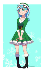 Size: 750x1193 | Tagged: safe, artist:riouku, derpibooru import, oc, oc only, oc:rym, human, candy, candy cane, christmas, clothes, dress, food, holiday, humanized, solo