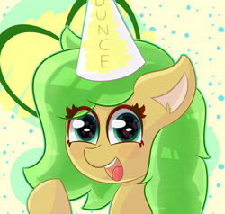 Size: 4200x4000 | Tagged: safe, artist:pinka78, derpibooru import, oc, oc only, oc:muddy, pony, dunce hat, hat