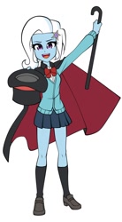 Size: 662x1200 | Tagged: safe, artist:nekojackun, derpibooru import, trixie, equestria girls, anime, cane, cape, clothes, crossover, hat, pleated skirt, school uniform, skirt, socks, tejina senpai, top hat