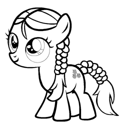 Size: 768x768 | Tagged: safe, artist:kyokinokeaseda, derpibooru import, boysenberry, earth pony, pony, twilight time, coloring page, female, filly, high res, monochrome, simple background, smiling, solo, triple berry, white background