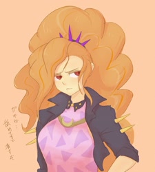 Size: 1937x2149 | Tagged: safe, artist:noupu, derpibooru import, adagio dazzle, equestria girls, clothes, female, jacket, japanese, leather jacket, looking away, orange background, simple background, solo