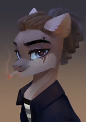 Size: 764x1080 | Tagged: safe, artist:sofiko-ko, derpibooru import, oc, oc only, earth pony, pony, bust, cigarette, smoking, solo