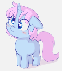 Size: 572x650 | Tagged: safe, artist:heretichesh, derpibooru import, oc, oc:lil blue, pony, blushing, cute, derp, female, filfil, filly, happy, solo