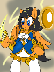 Size: 1200x1600 | Tagged: safe, artist:dashingjack, derpibooru import, oc, oc only, oc:cold front, anthro, pegasus, amber, bow, bracelet, clothes, dress, jewel, jewelry, lightning, magical girl, pegasus oc, rule 63