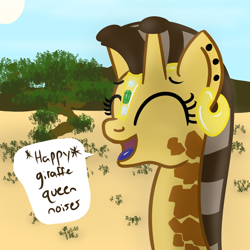 Size: 1200x1200 | Tagged: safe, artist:dafiltafish, derpibooru import, oc, oc:queen imani, giraffe, female, smiling, solo