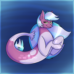 Size: 1400x1400 | Tagged: safe, artist:sinligereep, derpibooru import, oc, oc only, earth pony, pony, seapony (g4), blue background, dorsal fin, drawing, ear fluff, ears, eyelashes, fish tail, flowing tail, golden eyes, ocean, seaponified, simple background, smiling, solo, species swap, tail, underwater, water