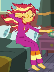 Size: 433x577 | Tagged: safe, derpibooru import, screencap, sunset shimmer, eqg summertime shorts, equestria girls, monday blues, barefoot, clothes, cropped, feet, pajamas, solo