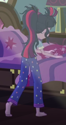 Size: 312x591 | Tagged: safe, derpibooru import, screencap, sci-twi, twilight sparkle, eqg summertime shorts, equestria girls, monday blues, barefoot, clothes, cropped, feet, pajamas, rear view
