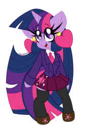 Size: 1280x1595 | Tagged: safe, artist:ladylullabystar, derpibooru import, twilight sparkle, semi-anthro, clothes, simple background, skirt, socks, solo, stockings, thigh highs, transparent background