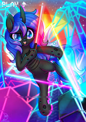 Size: 751x1063 | Tagged: safe, derpibooru import, oc, oc only, oc:blue visions, changeling, beat saber, blue changeling, changeling oc, solo