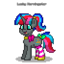 Size: 400x400 | Tagged: safe, derpibooru import, oc, oc only, oc:lucky morningstar, pony, unicorn, bow, clothes, pony town, ponytail, simple background, socks, solo, striped socks, transparent background