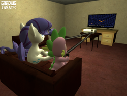 Size: 2048x1536 | Tagged: safe, artist:gradiusfanatic, derpibooru import, rarity, spike, dragon, unicorn, 3d, female, gmod, life force, male, nintendo entertainment system, playing, shipping, sparity, straight