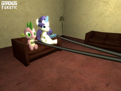 Size: 2048x1536 | Tagged: safe, artist:gradiusfanatic, derpibooru import, rarity, spike, dragon, unicorn, 3d, female, gmod, male, nintendo entertainment system, playing, shipping, sparity, straight, video game