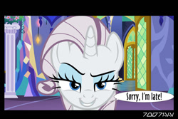 Size: 1288x858 | Tagged: safe, derpibooru import, edit, edited screencap, editor:teren rogriss, screencap, princess celestia, rarity, alicorn, pony, unicorn, no second prances, looking at you, mane swap, princess molestia, twilight's castle