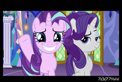 Size: 1288x858 | Tagged: safe, derpibooru import, edit, edited screencap, editor:teren rogriss, screencap, rarity, starlight glimmer, pony, unicorn, no second prances, looking at you, mane swap, palette swap, recolor, twilight's castle