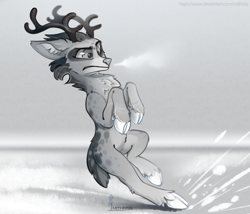 Size: 3500x3000 | Tagged: safe, artist:mithriss, derpibooru import, oc, oc only, deer, antlers, chest fluff, cloven hooves, grayscale, monochrome, solo