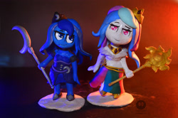 Size: 4512x3000 | Tagged: safe, artist:crosslineanimator, derpibooru import, princess celestia, princess luna, human, chibi, figure, figurine, humanized, irl, photo, polymer clay