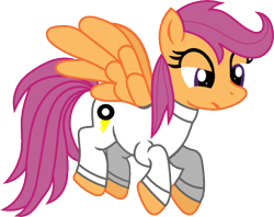 Size: 404x320 | Tagged: safe, artist:flower-dash, derpibooru import, scootaloo, oc, oc:absentia, pegasus, pony, fanfic:rainbow factory, fanfic art, lightning, older, pegasus device, simple background, transparent background, vector, wheel, white suit