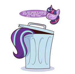 Size: 834x832 | Tagged: safe, artist:saturdaymorningproj, derpibooru import, starlight glimmer, twilight sparkle, twilight sparkle (alicorn), alicorn, pony, unicorn, bin, op can't let go, op is a cuck, op is trying to start shit, op is trying to start shit so badly that it's kinda funny, this will not end well, trash can