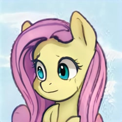 Size: 1024x1024 | Tagged: safe, artist:thisponydoesnotexist, derpibooru import, pony, bust, female, looking to side, looking to the left, mare, neural network, not fluttershy, pink mane, simple background, solo, yellow coat