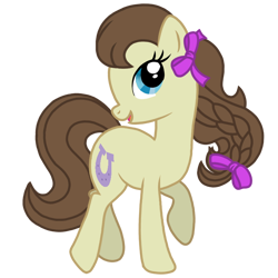 Size: 768x768 | Tagged: source needed, safe, artist:canterlotgirl, derpibooru import, heidi hay, earth pony, pony, bow, braided pigtails, cutie mark, female, horseshoes, mare, older, older heidi hay, raised hoof, raised hooves, raised leg, simple background, transparent background, vector