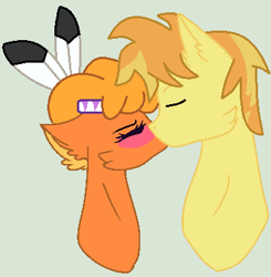 Size: 373x380 | Tagged: safe, artist:jadethepegasus, derpibooru import, braeburn, little strongheart, blushing, braeheart, female, kissing, male, shipping, straight