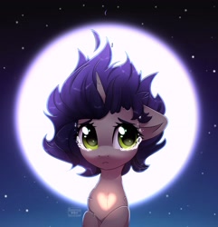Size: 2500x2591 | Tagged: safe, artist:reterica, derpibooru import, oc, oc only, pony, unicorn, bust, chest fluff, crying, female, heart, mare, moon, solo