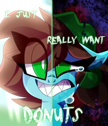 Size: 1450x1700 | Tagged: safe, artist:nekosnicker, derpibooru import, oc, oc only, oc:neko, pony, bust, crying, edgy as fuck, eye clipping through hair, female, looking at you, mare, portrait, smiling, smiling at you, solo, two sided posters